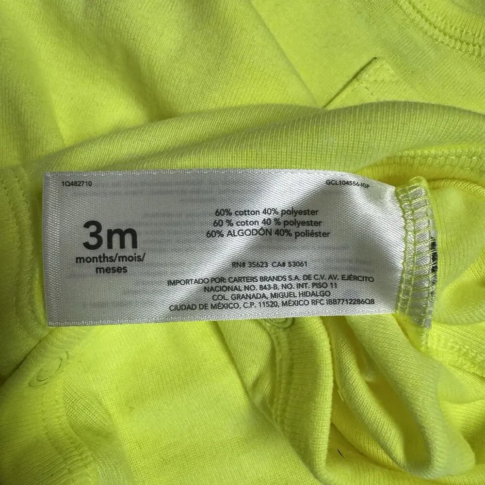 Carter's 'The Original Bodysuit' Sleeveless Infant Size 3 Months Neon Yellow